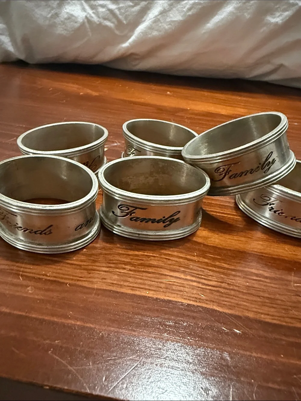 Pottery Barn Silver 'Family' & 'Friends' Decorative Napkin Rings